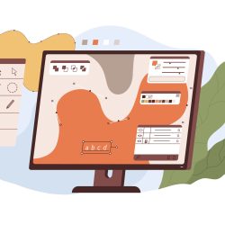 Graphic editor interface on computer screen for digital design and vector illustration. Modern software with tools isolated on white background.